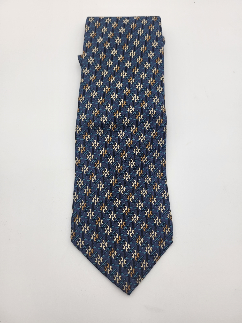 Artisphere Charles Vision Blue Patterned Silk Tie - Classic Geometric Design